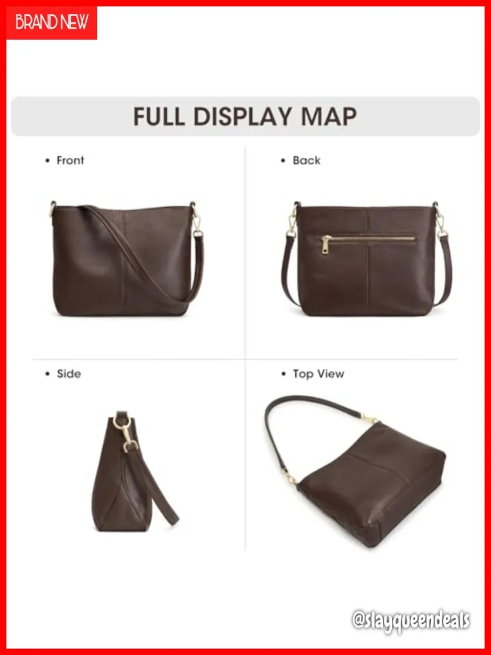 Genuine Leather Crossbody Hobo Bag with 2 Straps, Slip Pocket, Coffee